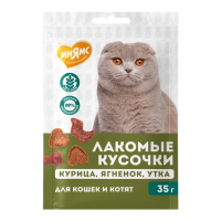 Мнямс лакомые кусочки для кошек и котят из курицы, ягненка и утки 35 г