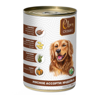CLAN CLASSIC Консервы для собак Мясное ассорти с индейкой, паштет, 340 г