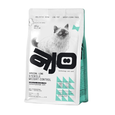 AJO Special Line Sterile Weight Control Курица Сухой корм для стерилизованных кошек, контроль веса Вес 0,4 кг