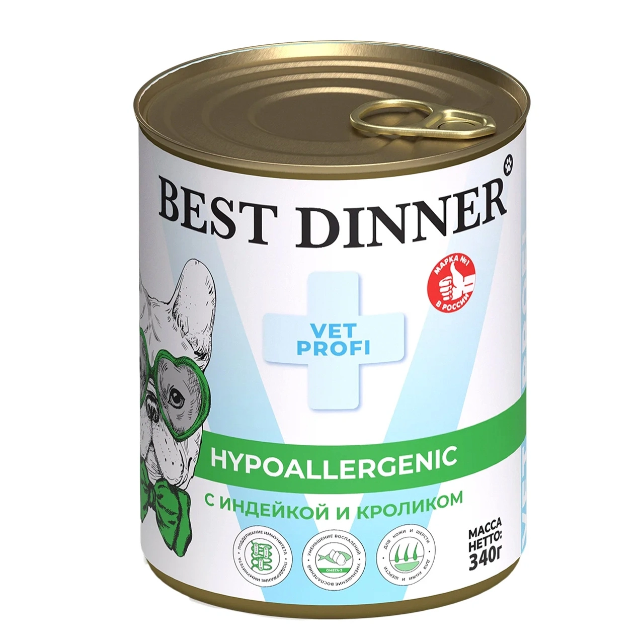 Best Dinner Exclusive Vet Profi Hypoallergenic Индейка и кролик консервы для собак и щенков для профилактики пищевой аллергии 340 г