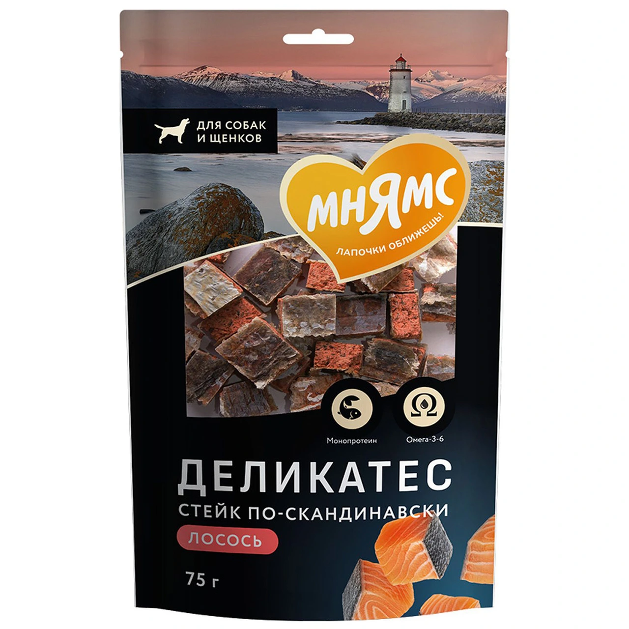 Мнямс лакомство для собак Стейк по-скандинавски из лосося Delicatesse 75 г