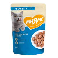 Мнямс Кусочки в соусе с форелью для красивой шерсти кошек 85 г