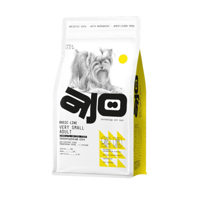 AJO Basic Line Very Small Индейка и ягненок с гречкой Сухой корм для собак миниатюрных пород Вес 1,5 кг