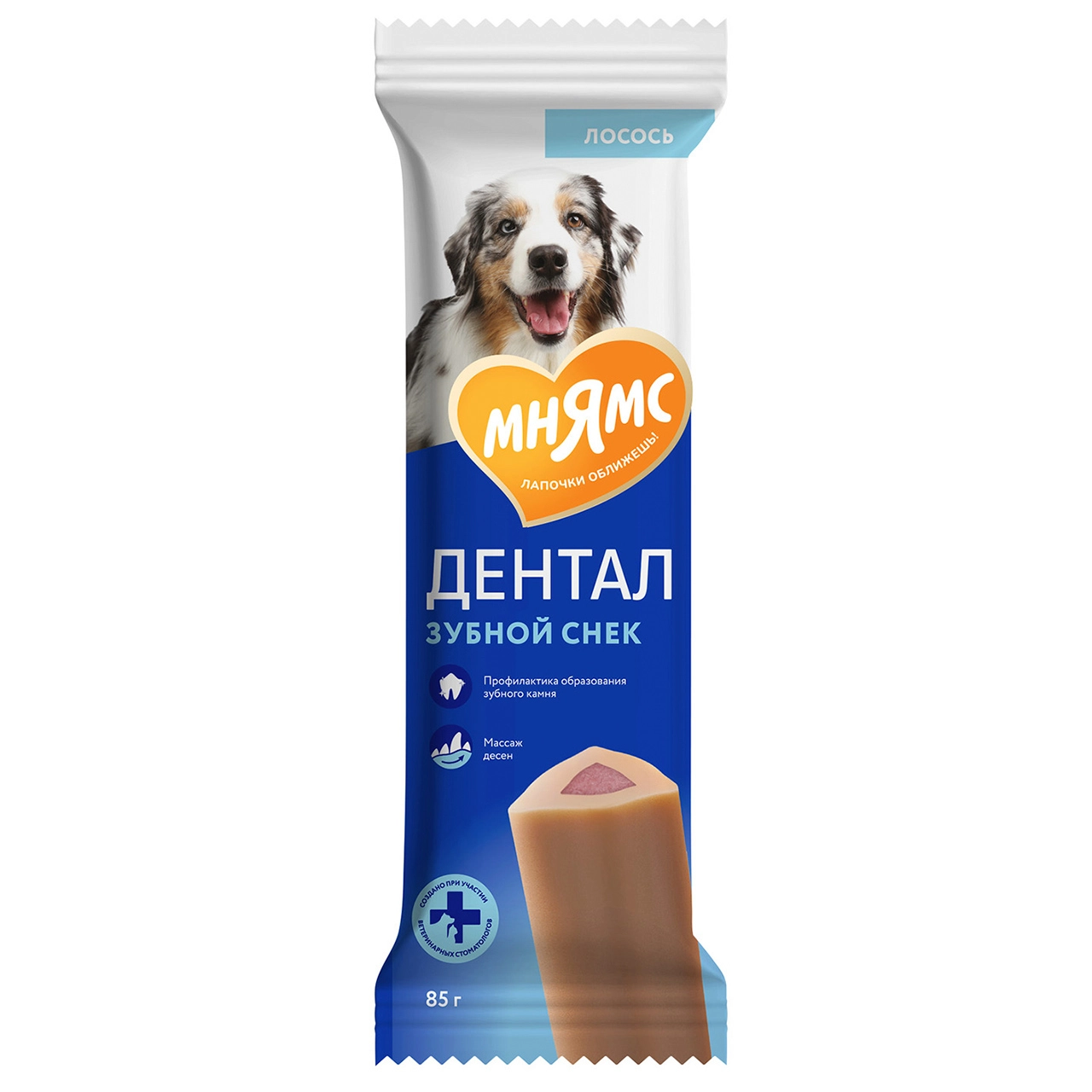 Мнямс DENTAL лакомство для собак "Зубной снек" с лососем 85 г