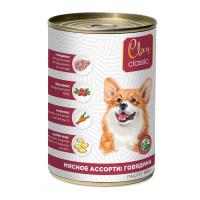 CLAN CLASSIC Консервы для собак Мясное ассорти с говядиной, паштет, 340 г