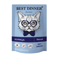 Best Dinner Exclusive Vet Profi Renal Курица кусочки в соусе для кошек для профилактики заболевания почек 85 г