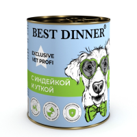 Best Dinner Exclusive Vet Profi Hypoallergenic Индейка и утка консервы для собак и щенков для профилактики пищевой аллергии 340 г