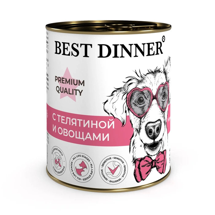 Best Dinner Premium Меню №4 Телятина и овощи консервы для собак и щенков с 6 месяцев 340 г