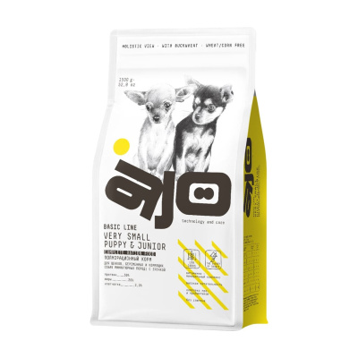 AJO Basic Line Very Small Puppy&Junior Индейка с гречкой Сухой корм для щенков миниатюрных пород Вес 1,5 кг