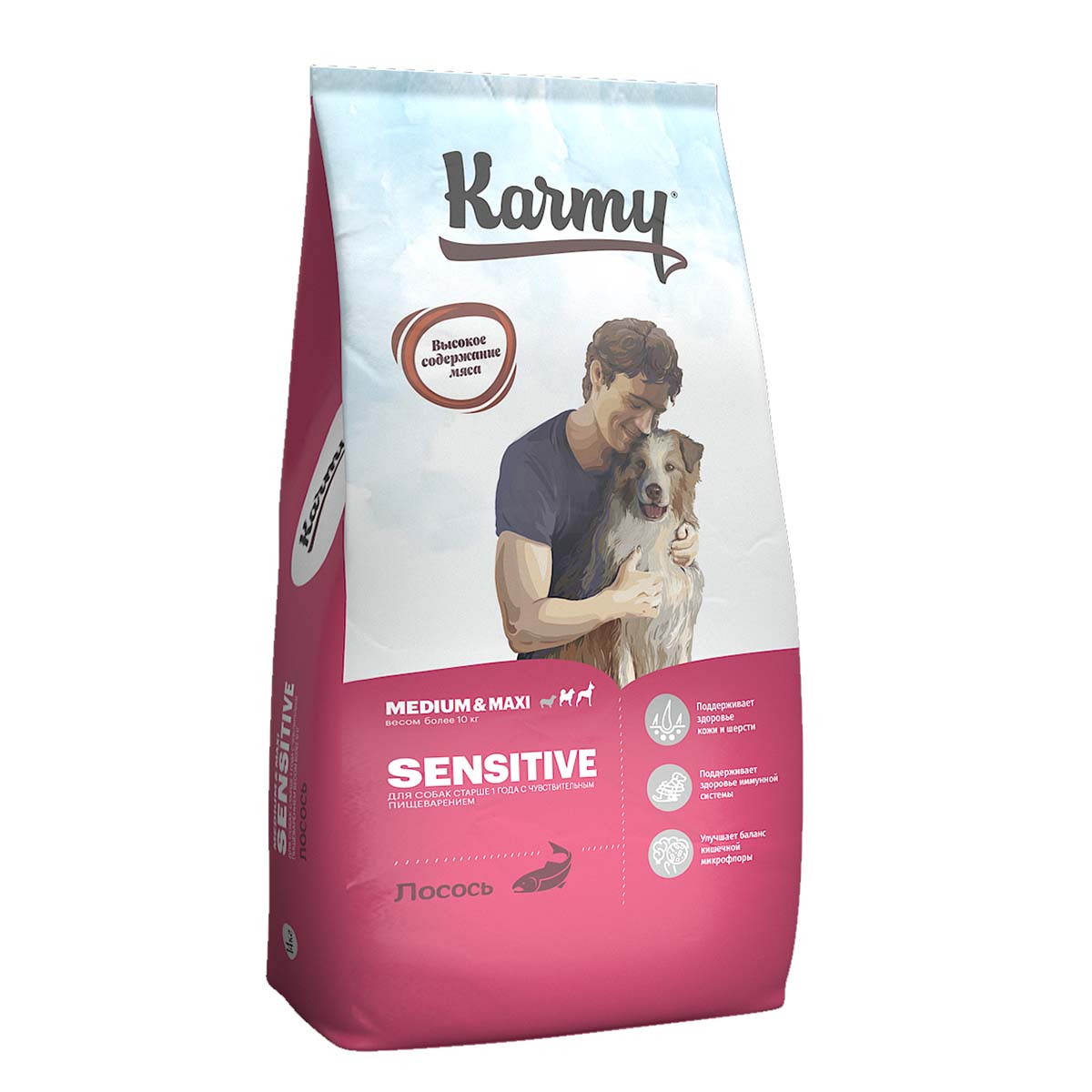 KARMY Medium&Maxi Sensitive Лосось. Корм для собак средних и крупных пород с чувствительным пищеварением Вес 14 кг
