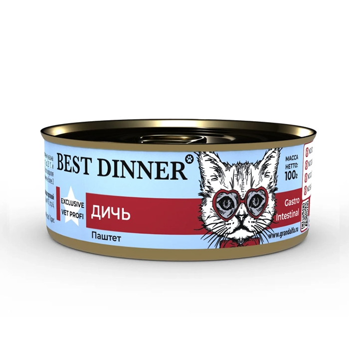 Best Dinner Exclusive Vet Profi Gastro Intestinal Паштет "Дичь" консервы для кошек с чувствительным пищеварением, 100 г