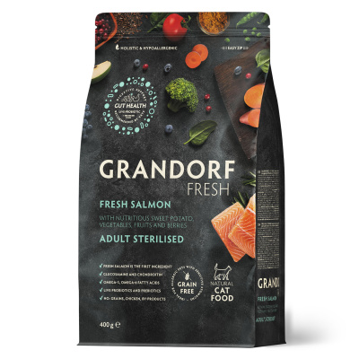 GRANDORF Fresh Лосось с бататом для стерилизованных кошек Вес 0,4 кг