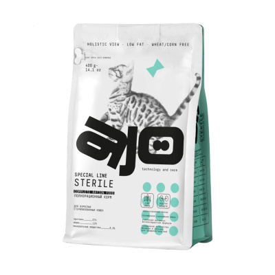 AJO Special Line Sterile Индейка Сухой корм для стерилизованных кошек с высоким содержанием белка Вес 0,4 кг