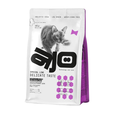 AJO Special Line Delicate Taste Индейка Сухой корм для привередливых кошек и котят Вес 0,4 кг