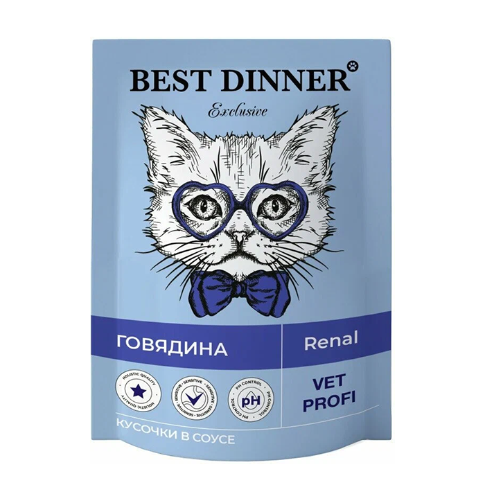 Best Dinner Exclusive Vet Profi Renal Говядина кусочки в соусе для кошек для профилактики заболевания почек 85 г