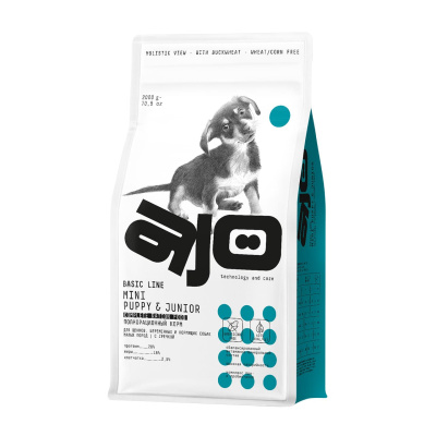 AJO Basic Line Mini Puppy&Junior Курица с гречкой Сухой корм для щенков мелких пород Вес 2 кг