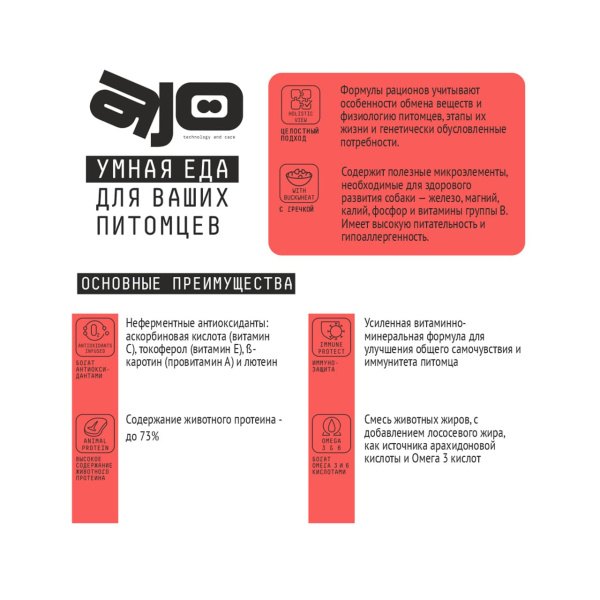 AJO Basic Line Medium Говядина с гречкой Сухой корм для собак средних пород