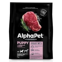 AlphaPet с говядиной и рисом для щенков, беременных и кормящих собак средних пород Вес 7 кг