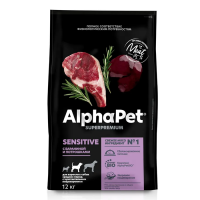 AlphaPet с бараниной и потрошками для взрослых собак средних пород с чувствительным пищеварением Вес 12 кг
