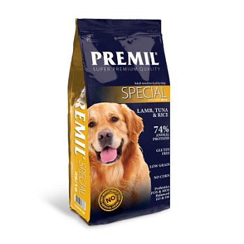 Premil Super Premium Special 26/16 Ягненок и тунец Сухой корм для собак с придирчивым вкусом.