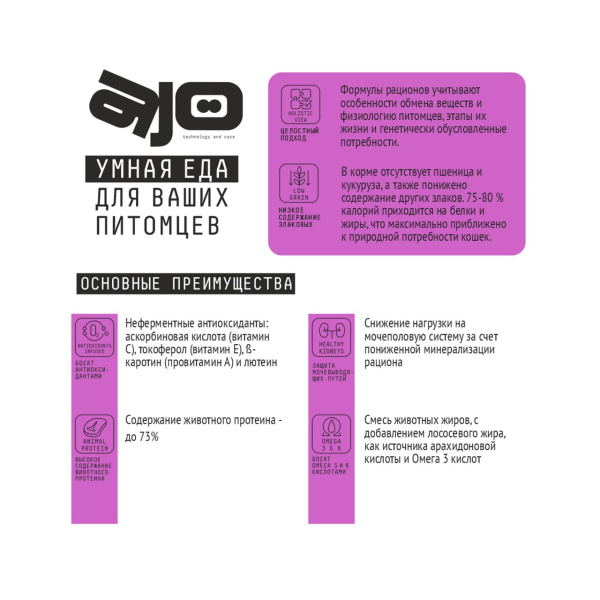 AJO Special Line Delicate Taste Индейка Сухой корм для привередливых кошек и котят